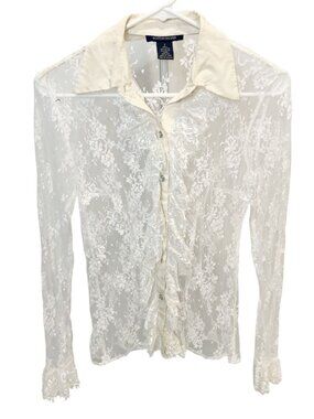 Vintage Boston Proper White Lace Ruffle Bell Sleeve Top Y2K Angel Coquette - 2